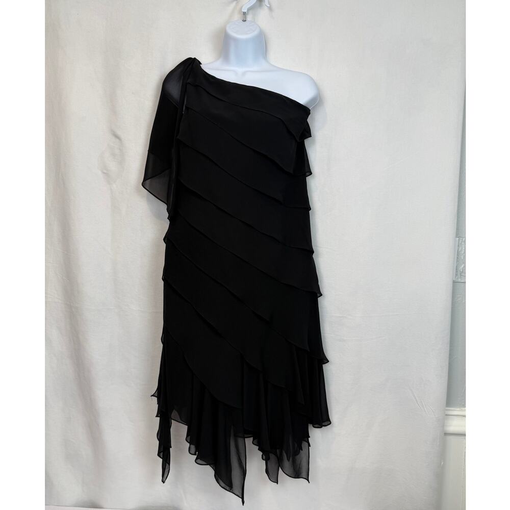 Joseph Ribkoff Couture Vintage One Shoulder Tiered Black Dress Size 10